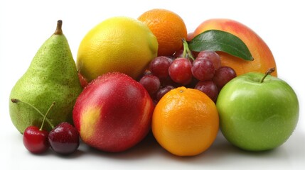 Variety of Fresh Fruits Displayed on a Bright White Background for Healthy Eating Ideas