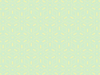 A geometric pattern with yellow lines on a green background.