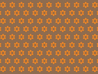 A pattern of orange flowers on a dark brown background.