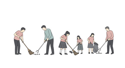 Teamwork cleaning our planet together for a better future, community service project, family working together to clean up litter, environmentally conscious effort