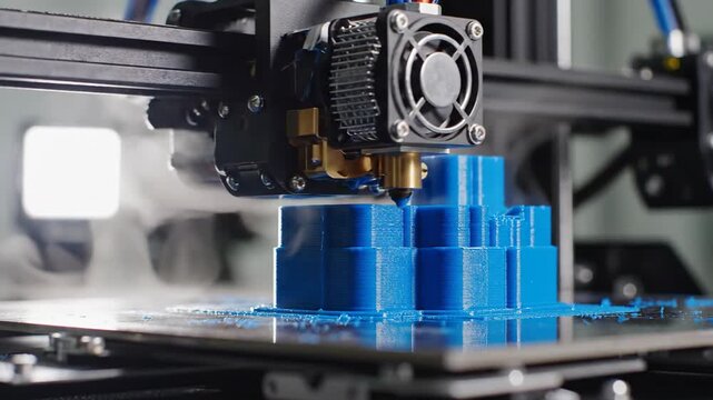 Three dimensional printer creating object digital fabrication technology rapid prototyping manufacturing process innovation advanced engineering close up