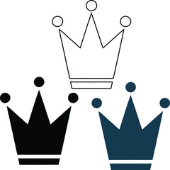 Three crown icons in outline black and blue silhouette on white background