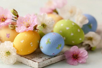 Obraz premium easter eggs and spring flowers