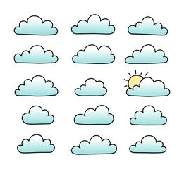 Cute Hand Drawn Sky Cloud Weather Collection with One Sun Illustration