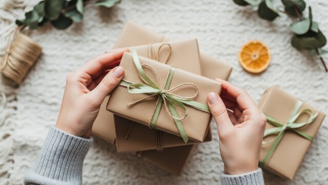 woman hands with gift boxes