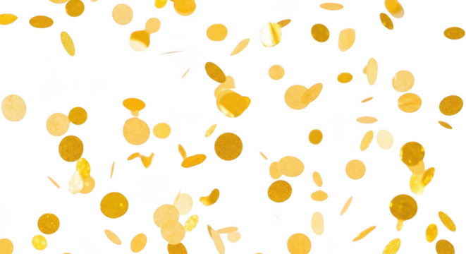 Falling golden confetti on black background view isolated illuustration on transparent background - Powered by Adobe