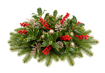 christmas tree branch with red berries isolated on white background