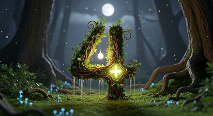 Number four in enchanted forest moss light and fantasy concept art
