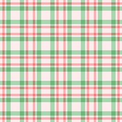 Seamless festive gingham plaid pattern in soft green, blush pink, and cream, perfect for holiday-themed designs. A gentle, cozy tartan textile background ideal for Christmas, winter and fashion.