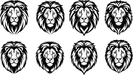 lion head, graphic style, bold illustration, majestic animal, symmetrical design, fierce expression, tribal art, emblematic icon, vector artwork, stock image