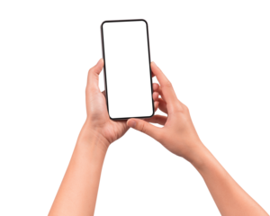 Hand using a smartphone isolated on transparent PNG.