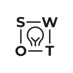 SWOT analysis icon symbolizing strategic planning, internal assessment, and external review, represent core business strategy, risk evaluation, competitive advantage development, future opportunities.