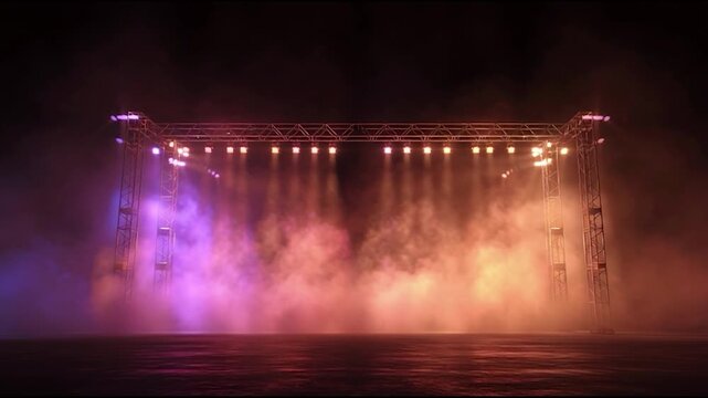 Captivating stage lighting with colorful spotlights and atmospheric fog effect, a vibrant display