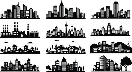 Obraz premium urban skyline, cityscape silhouette, modern architecture, metropolitan view, building shapes, skyline design, urban planning, city design, architectural diversity, silhouette art