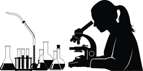 Research, Chemistry, Biology, Experiment, Discovery, Professional Scientific Work Vector Graphic.