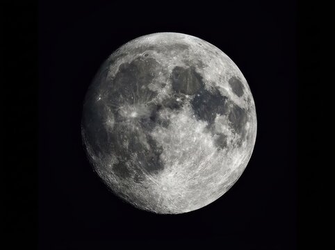 A detailed close-up shot of the full moon with visible craters and dark maria against a black sky.
