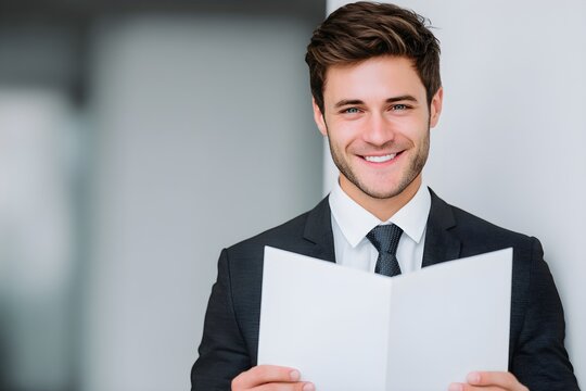 Professional men holding blank document 