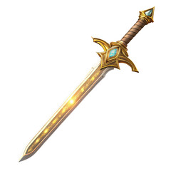 Fantasy sword with ornate golden hilt and jeweled crossguard