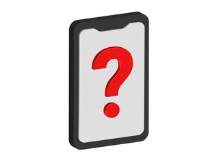 Simple 3D illustration of a question mark icon inside a cell phone