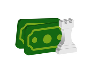 Simple 3D illustration of a banknote icon with a chess piece
