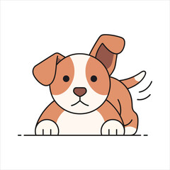 Charming little puppy dog jumping playfully, isolated flat line art illustration