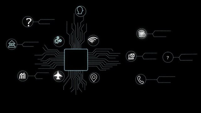 Central Processor Chip with Connected Icons Representing Data Flow and Services technology circuit
