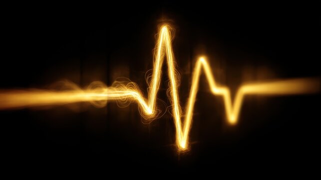 Abstract golden heartbeat pattern on a dark background showcasing energy and rhythm in a creative design