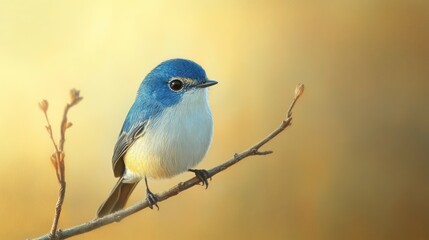 Bluebird Perched on Branch, Golden Light