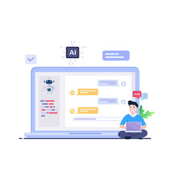 Man working as prompt engineer solving work tasks with generative AI model and chat bot. Artificial intelligence in business concept