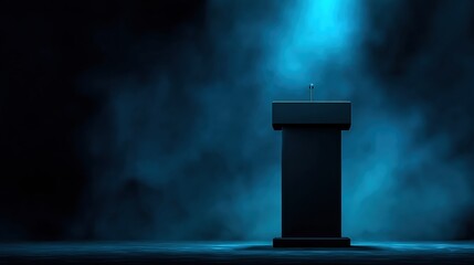 Modern Corporate Podium With Blue Gradient Backdrop Ready for Presentation in a Business Environment at an Event