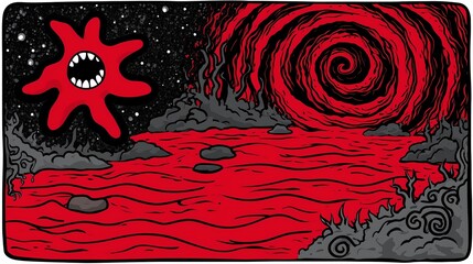 Fototapeta premium Horror fantasy adventure theme, stranger carnivorous plant starfish