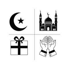 Set of religion eid mubarak elements for ramadan kareem greeting vector