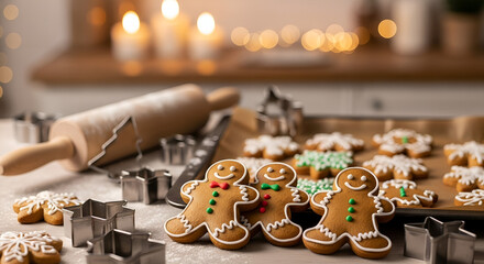 Christmas baking scene with gingerbread cookies