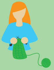 A vector art of a lady knitting. 