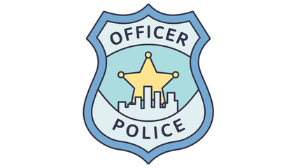 Illustrated Police Officer Badge with Star and City Skyline, Symbol of Law Enforcement and Public Safety, Isolated on White Background
