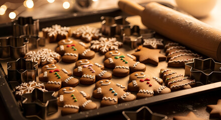Christmas baking scene with gingerbread cookies