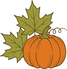 Autumn Pumpkin and Leaves Illustration