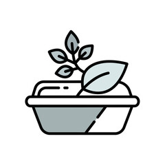 Simple vector illustration of a seedling in a planting tray.