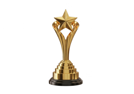 Golden star award trophy isolated on transparent background for achievement and success concept
