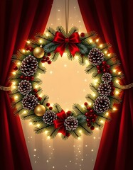 Christmas wreath made of evergreen foliage and natural decorative elements, circular festive ornament symbolizing holiday season, winter tradition, celebration and warm Christmas atmosphere