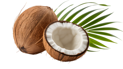 Fresh Coconut and Tropical Leaves