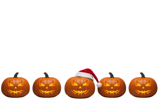 Jack O Lanterns with Santa Hat Halloween Christmas