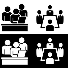 Business Team and Meeting Icon Office Collaboration, Conference, and Workplace Vectors