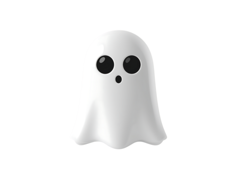 Cute white ghost isolated on black background