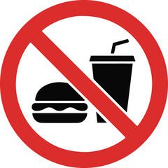 no eating and drinking sign ban on food forbidden black in red circle isolated on white background vector illustration