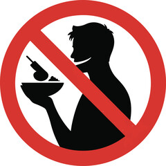 no eating and drinking sign ban on food forbidden black in red circle isolated on white background vector illustration