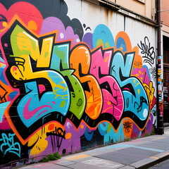 Fototapeta premium Vibrant graffiti-style abstract paint layers on a street wall