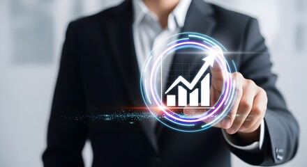 Businessman touching digital graph displaying business growth and financial success