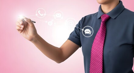 Business Person Presenting Contact Communication Options with Modern Technology Interface