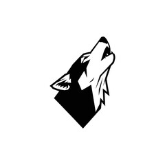Striking Black and White Silhouette of a Howling Wolf Head.